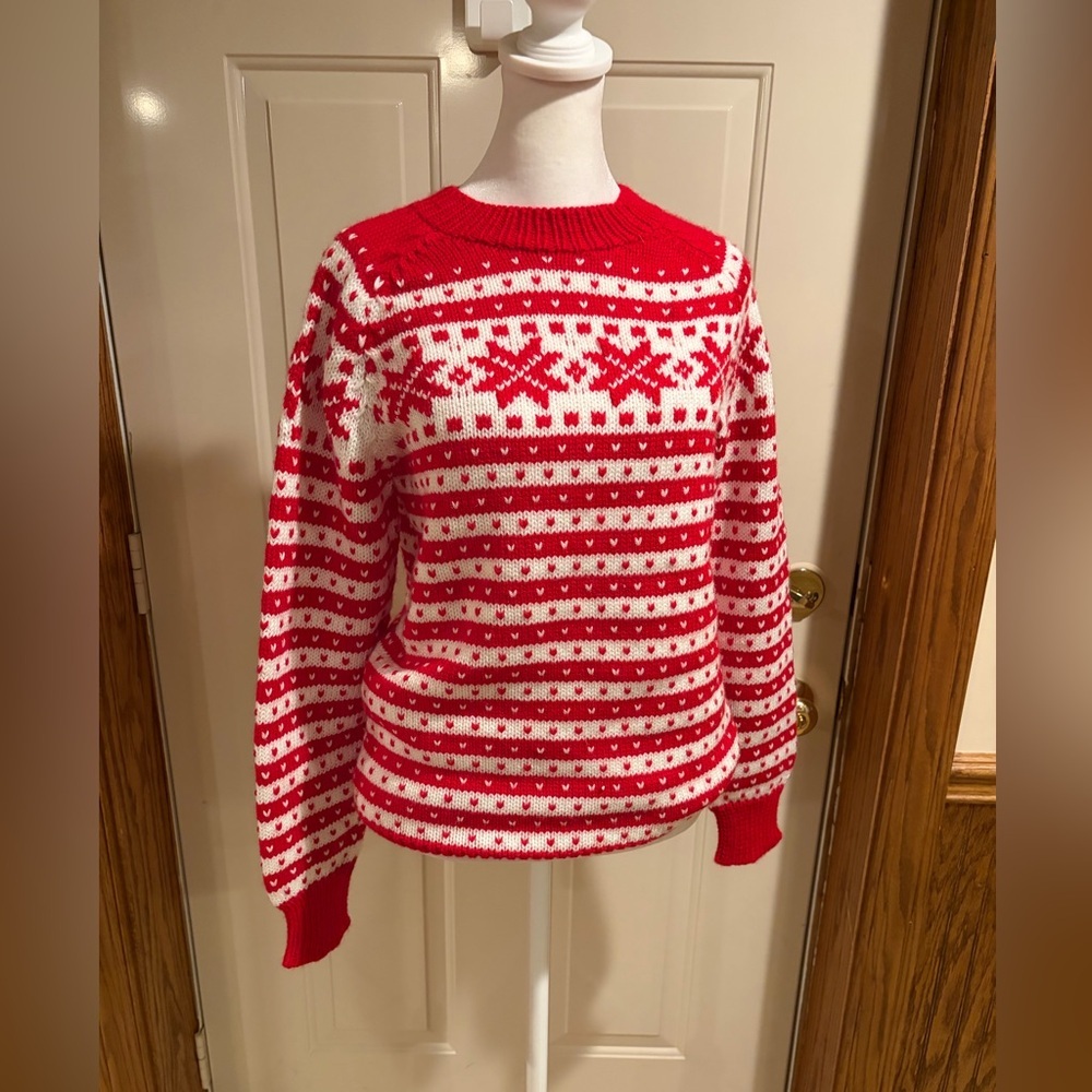 Inti Alpaca Red White Fair Isle Alpaca Wool Sweater Size Small